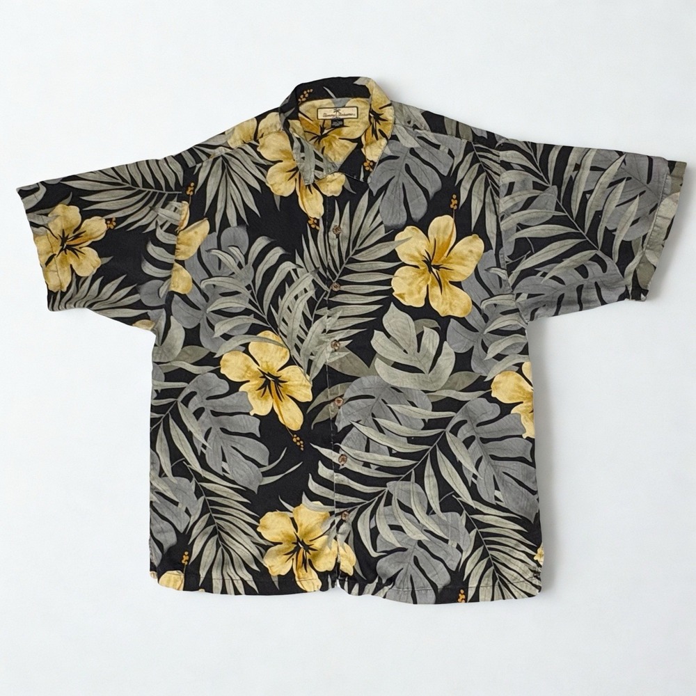 Vintage Tommy Bahama Shirt Mens L Large Floral Button Up Palm/Hibiscus 100% Silk